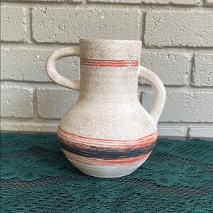 Handcrafted Primitive Ceramic Vase with Red and Black Accents